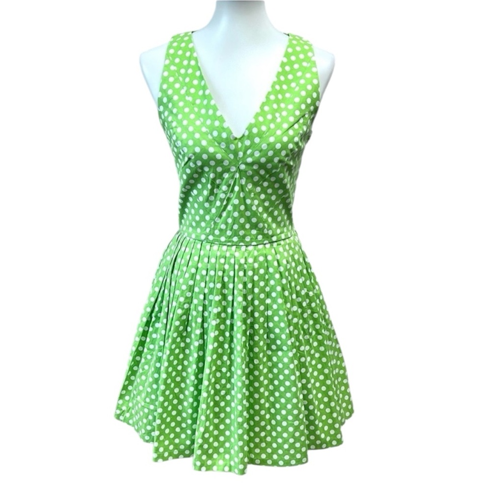 Pinup Couture V-neck Lime Green Polka Dot Retro Swing Dress